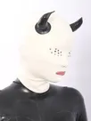 Second Skin Nature Latex Head Cover White Devil Pattern Mask Latex Hood Second Skin Nature Latex Head Cover White Devil Pattern Mask Latex Hood