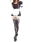 Second Skin Black Maid Style Round Neckline White Apron Wet Look Shiny Metallic Dress Second Skin Black Maid Style Round Neckline White Apron Wet Look Shiny Metallic Dress