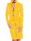 Second Skin Women Long Sleeve High Collar Zipper Dress Wetlook PVC Party Bodycon Slim Mini Dresses