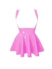 Second Skin Women High Waist Pleated Skater Suspender Skirt Gothic Strap Wetlook PVC Skirts