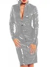 Second Skin Women Long Sleeve High Collar Zipper Dress Wetlook PVC Party Bodycon Slim Mini Dresses
