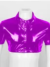 Second Skin Mens Wet Look Shiny Metallic Short T-shirt Wetlook Zip Shirts Male Top