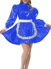 Second Skin Adult Wetlook PVC Puff Sleeve Maid Dress Elegant Kawaii Lolita Gothic Lockable Dresses