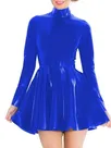 Second Skin Long Sleeve High Collar Mini Dress Bodycon Short Dress Wet Look Wetlook PVC Dressses