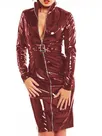 Second Skin Women Long Sleeve High Collar Zipper Dress Wetlook PVC Party Bodycon Slim Mini Dresses