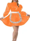 Second Skin Adult Wetlook PVC Puff Sleeve Maid Dress Elegant Kawaii Lolita Gothic Lockable Dresses