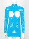Second Skin Women Wet Look Shiny Wetlook PVC Mini Dress Hot Open Crotch Hollow Chest Fetish Costumes Dresses