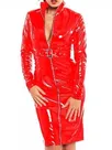 Second Skin Women Long Sleeve High Collar Zipper Dress Wetlook PVC Party Bodycon Slim Mini Dresses