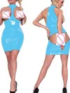 Second Skin Women Wetlook PVC Bodycon Gothic Open Chest Sleeveless High Neck Dress Hollow Out Fetish Costume