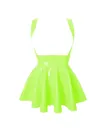 Second Skin Women High Waist Pleated Skater Suspender Skirt Gothic Strap Wetlook PVC Skirts