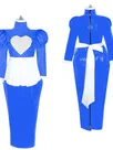 Second Skin Women French Maid Dress Wet Look Wetlook PVC Midi Dress Long Sleeve Lolita Dress with Apron