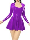 Second Skin Women Wetlook PVC Mini Dress Casual High Strecth Square Neck Long Sleeve Dress