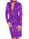 Second Skin Women Long Sleeve High Collar Zipper Dress Wetlook PVC Party Bodycon Slim Mini Dresses