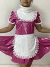 Second Skin Maid Mini Dress Short Puff Sleeve Wetlook PVC Lace Maid Lolita Dress Second Skin Maid Mini Dress Short Puff Sleeve Wetlook PVC Lace Maid Lolita Dress