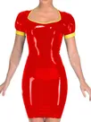 Second Skin Women Wet Look Wetlook PVC Short Sleeve Mini Dress Zipper Back Bodycon Dresses