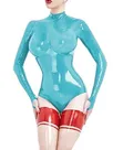 Second Skin Women One piece Slim Wetlook Leotard PVC Bodysuit Long Sleeve Zipper Jumpsuits