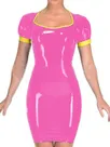 Second Skin Women Wet Look Wetlook PVC Short Sleeve Mini Dress Zipper Back Bodycon Dresses