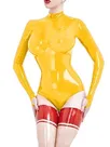 Second Skin Women One piece Slim Wetlook Leotard PVC Bodysuit Long Sleeve Zipper Jumpsuits