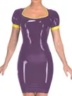 Second Skin Women Wet Look Wetlook PVC Short Sleeve Mini Dress Zipper Back Bodycon Dresses