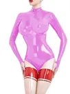Second Skin Women One piece Slim Wetlook Leotard PVC Bodysuit Long Sleeve Zipper Jumpsuits