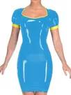 Second Skin Women Wet Look Wetlook PVC Short Sleeve Mini Dress Zipper Back Bodycon Dresses