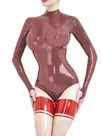 Second Skin Women One piece Slim Wetlook Leotard PVC Bodysuit Long Sleeve Zipper Jumpsuits