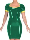 Second Skin Women Wet Look Wetlook PVC Short Sleeve Mini Dress Zipper Back Bodycon Dresses