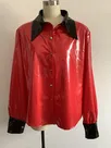 Second Skin Women Wetlook PVC Long Sleeve Shirt Button Blouse Lady Shirt