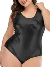 Second Skin Women Plus Size Stretchy Sleeveless Wet Look Shiny Metallic Bodysuit High Cut Backless Short Rompers Second Skin Women Plus Size Stretchy Sleeveless Wet Look Shiny Metallic Bodysuit High Cut Backless Short Rompers