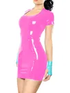 Second Skin Women Wetlook Wetlook PVC Bodycon Dress Slim Short Sleeve Mini Dresses