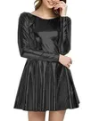 Second Skin Women Mini Dress Wet Look Shiny Metallic Long Sleeve Dresses