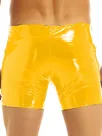 Second Skin Men Wet Look Shiny Metallic Glossy Boxer Short Low Rise Elastic Slim Fit Side Zipper Short Second Skin Men Wet Look Shiny Metallic Glossy Boxer Short Low Rise Elastic Slim Fit Side Zipper Short