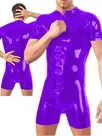 Skinny Stretch Bodycon Bodysuits Men Open Crotch Wetlook PVC Bodysuit Skinny Stretch Bodycon Bodysuits Men Open Crotch Wetlook PVC Bodysuit