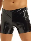 Second Skin Men Wet Look Shiny Metallic Glossy Boxer Short Low Rise Elastic Slim Fit Side Zipper Short Second Skin Men Wet Look Shiny Metallic Glossy Boxer Short Low Rise Elastic Slim Fit Side Zipper Short
