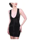 Womens Mini Dress Full Zipper Deep V Neck Pencil Dress Wet Look Shiny Wetlook PVC Sleeveless Mini Clubwear Fetish Second Skin Dress Cloth