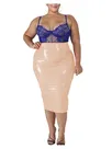 Second Skin Women Midi Wetlook PVC Skirt High Waist Smoothing Leather Pencil Skirt Summer Streetwear