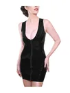 Womens Mini Dress Full Zipper Deep V Neck Pencil Dress Wet Look Shiny Wetlook PVC Sleeveless Mini Clubwear Fetish Second Skin Dress Cloth