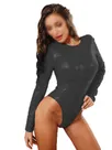 Second Skin Wetlook Leotard PVC Bodysuit Long Sleeve High Cut O-neck Bodycon Slim Jumpsuit Women Streetwear Body Bodysuit 6xl