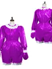 Second Skin Fetish Cross-dresser Bodysuit Adult Baby Wetlook Leotard PVC Long Sleeve Ruffle Jumpsuit O Neck Gay Back Zipper Pleated Pajamas Cosplay Uniform Maid Jumpsuit