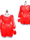 Second Skin Fetish Cross-dresser Bodysuit Adult Baby Wetlook Leotard PVC Long Sleeve Ruffle Jumpsuit O Neck Gay Back Zipper Pleated Pajamas Cosplay Uniform Maid Jumpsuit