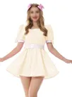 Second Skin Fetish Cross-dresser Dress Sweet Wetlook PVC Mini Dress Vinyl Short Sleevetank Neck Dress with Bow Lolita Halloween Costume