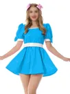 Second Skin Fetish Cross-dresser Dress Sweet Wetlook PVC Mini Dress Vinyl Short Sleevetank Neck Dress with Bow Lolita Halloween Costume