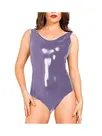 Plus Size Backless V-neck Bandage Bodysuit Lady Wetlook Leotard PVC High Cut Sleeveless Jumpsuit Second Skin Costume