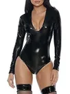 Plus Size V-neck High Cut Bodysuit Long Sleeve Bodysuits Zip Leotard Second Skin Costume