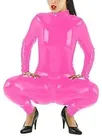 Open Crotch Catsuit Women Glossy Skinsuit Wetlook Unitard PVC Jumpsuitbodycon Catsuitsuit Zentai Second-skin Costume