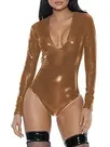Plus Size V-neck High Cut Bodysuit Long Sleeve Bodysuits Zip Leotard Second Skin Costume