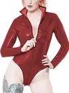 High Cut Bodysuit Women Wetlook PVC Long Sleeve Bodysuits Open Crotch Leotard Second Skin Costume