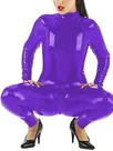 Open Crotch Catsuit Women Glossy Skinsuit Wetlook Unitard PVC Jumpsuitbodycon Catsuitsuit Zentai Second-skin Costume