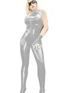 Sleeveless Zip Skinsuit Wetlook Unitard PVC Catsuit Women High Collar Catwoman Slim Jumpsuit Zentai Second-skin Costume Sleeveless Zip Skinsuit Wetlook Unitard PVC Catsuit Women High Collar Catwoman Slim Jumpsuit Zentai Second-skin Costume