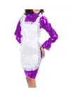 Second Skin Flare Long Sleeve Maid Dress High Neck Bodycon Midi Dress Wet Look Lolita Wetlook PVC Costume Women Uniform with Apron